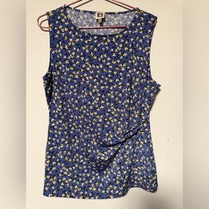 Anne Klein Blue and Yellow Floral Blouse sz Large